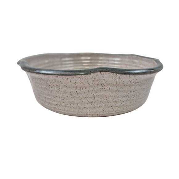 Handcrafted Stoneware Ceramic Bowl Leaf Design Speckled Glossy Finish Rustic - Picture 8 of 10